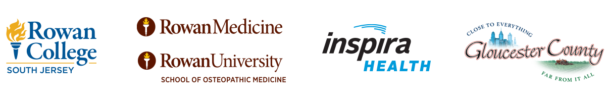 Community_partner logos for Inspira, Rowan, Rowan Medican, RCSJ, and Gloucester County