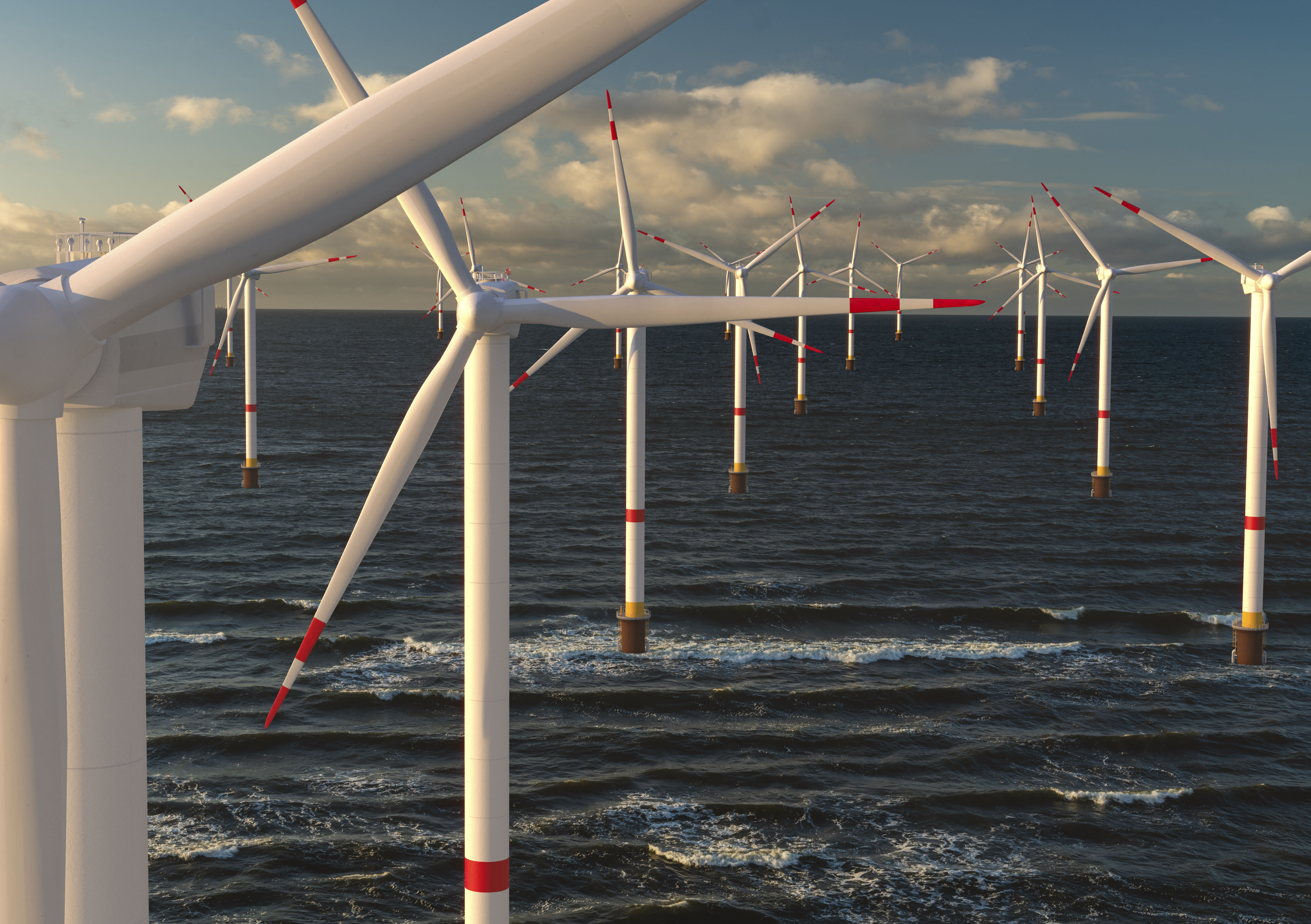 Wind turbines field in water