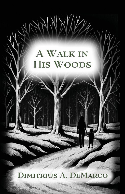 image of the books cover -Drawing of two people walking in the woods