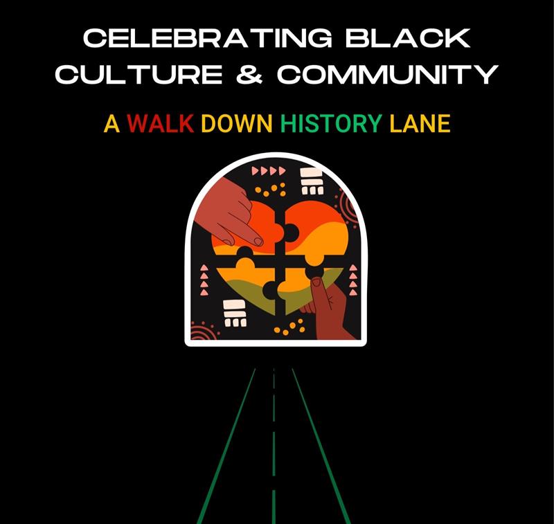 Graphic with text that reads 'a walk down history lane"
