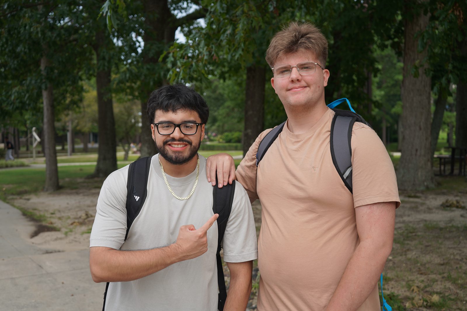 Freshman friends Raul H. and Zachary C. were happy to run into each other on the RCSJ–Cumberland campus during the first week of the semester.