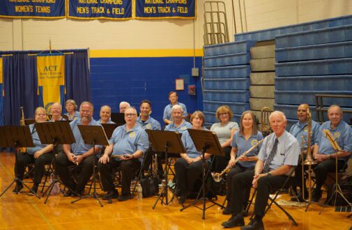 Rowan College of South Jersey's Jazz Band pose with their instruments during President Brenden Rickards' inauguration ceremony.