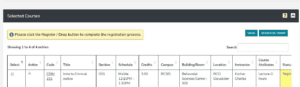 selected courses screen
