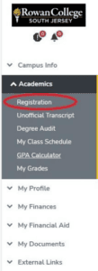 Portal registration menu