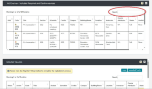 course selection screen